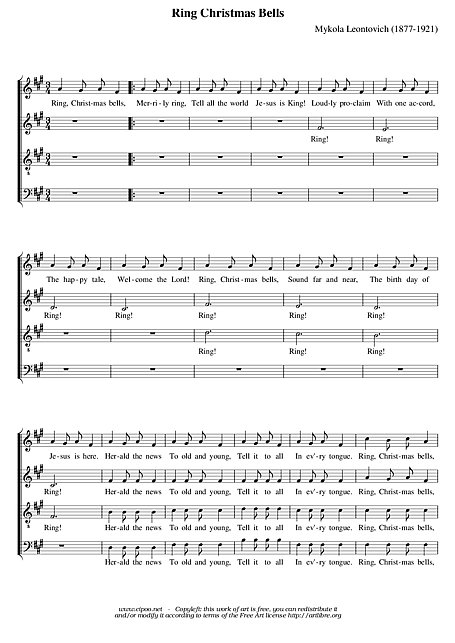 Carol of the Bells SATB - Sheet audio - Cantorion - Absolutely free graphic regarding Carol of the Bells Free Printable Sheet Music named Carol of the Bells SATB - Sheet new music - Cantorion - No cost